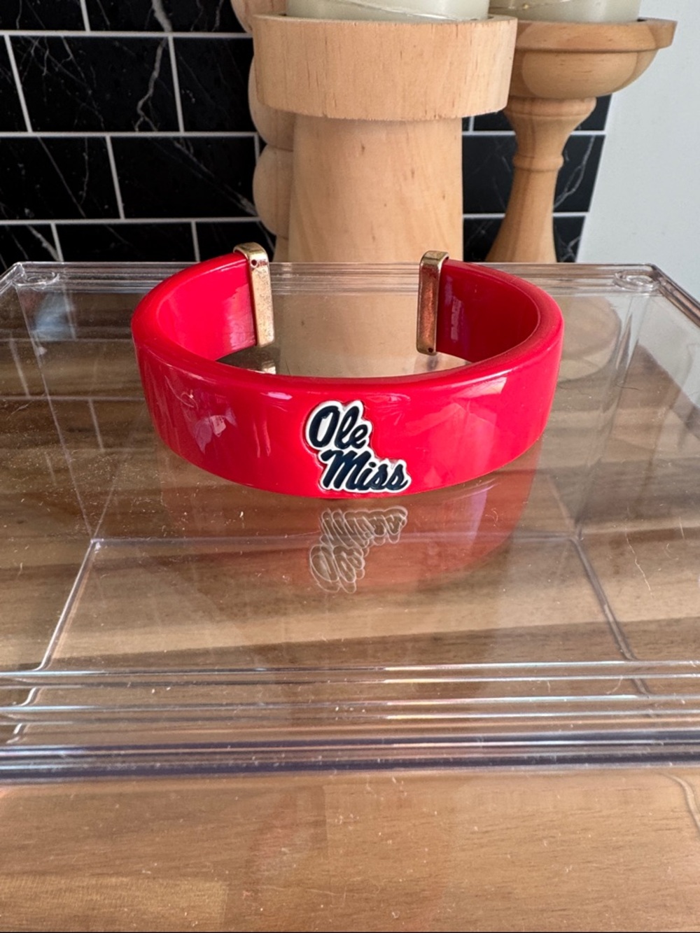 Ole Miss Red Logo Resin Cuff Bracelet by Canvas Style